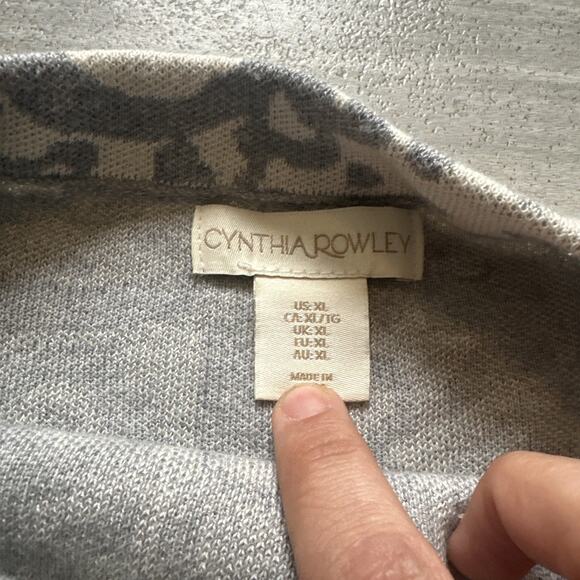 Cynthia Rowley Sweater Ivory Blue Paisley Short Dolman Sleeve Mock Neck XLarge - Picture 3 of 4